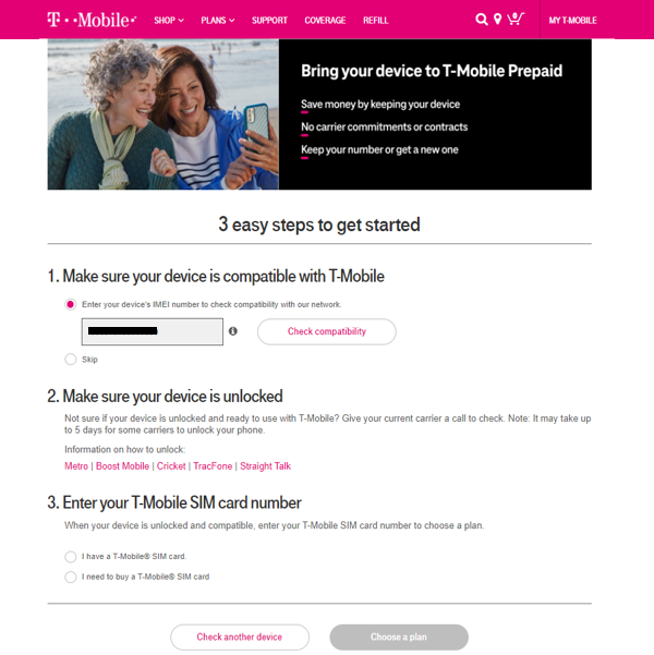 How do I buy an AT&T or TMobile SIM card or data plan for my unlocked